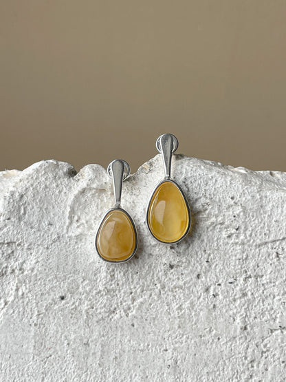 Honey amber stud earrings - Sterling silver - Mismatched earrings collection