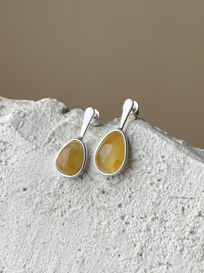 Honey amber stud earrings - Sterling silver - Mismatched earrings collection