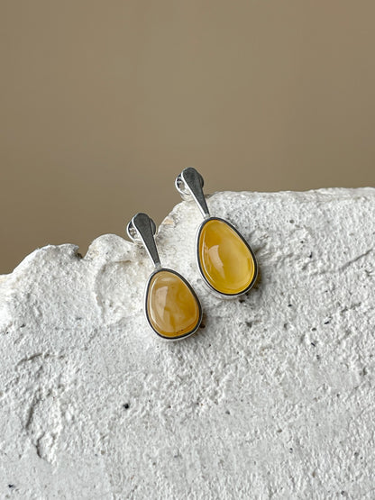 Honey amber stud earrings - Sterling silver - Mismatched earrings collection