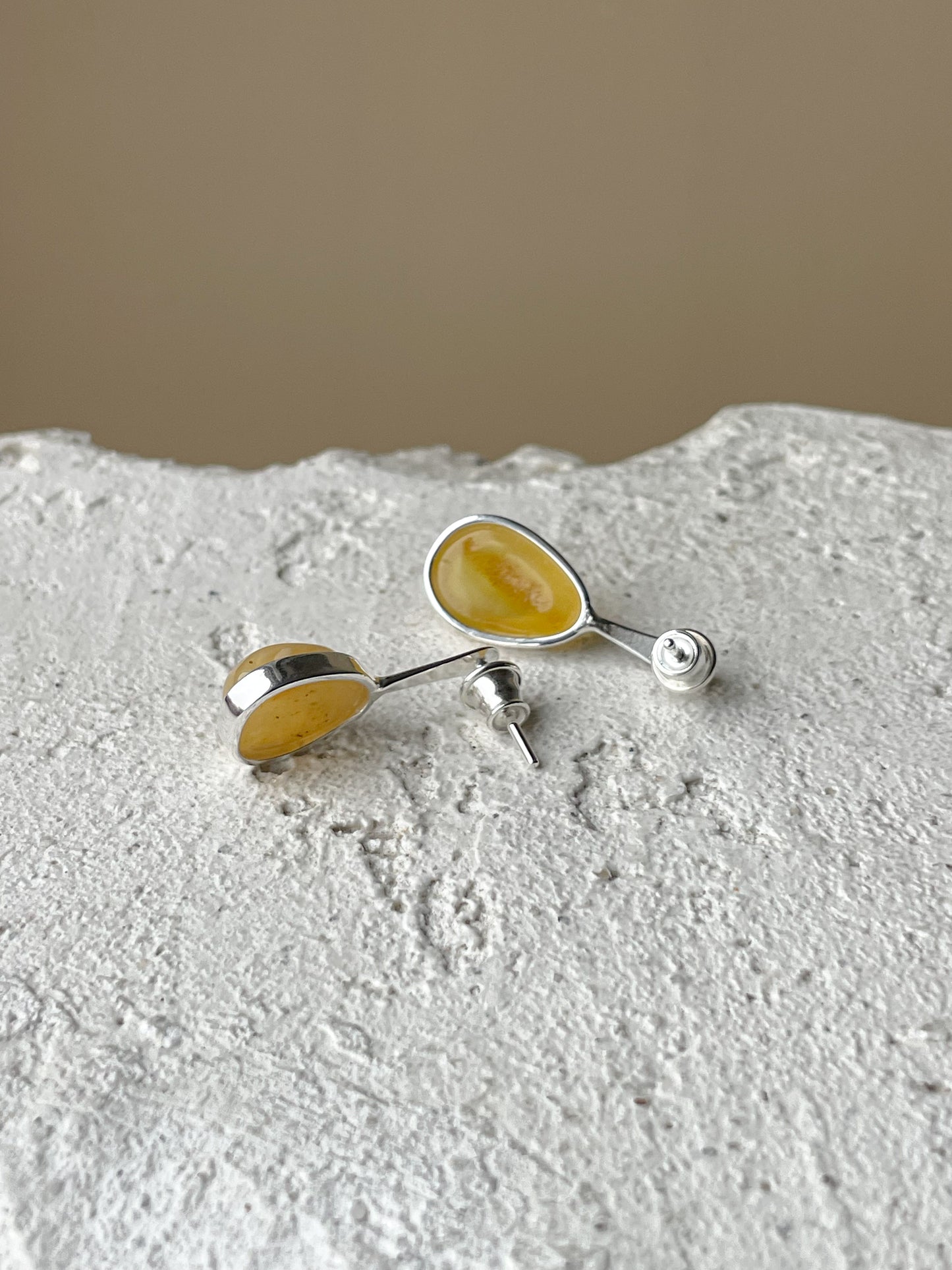 Honey amber stud earrings - Sterling silver - Mismatched earrings collection