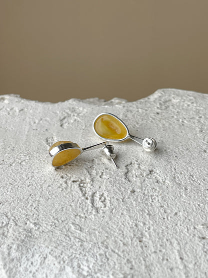 Honey amber stud earrings - Sterling silver - Mismatched earrings collection