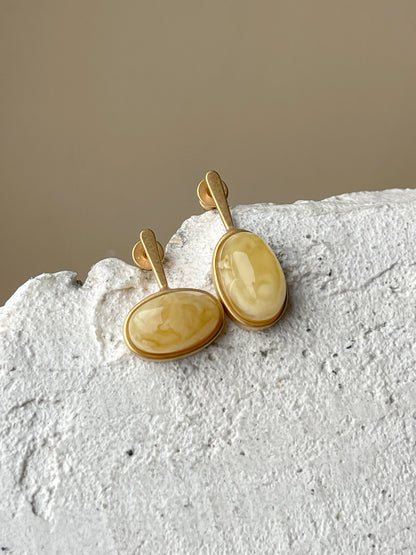 Butterscotch amber stud earrings - Gold plated silver - Mismatched earrings collection