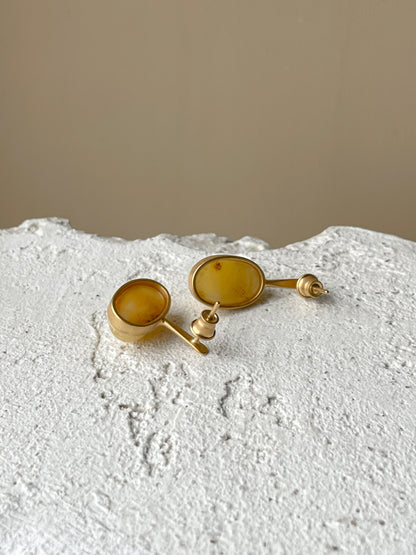 Butterscotch amber stud earrings - Gold plated silver - Mismatched earrings collection