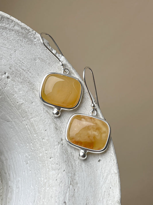 Honey amber earrings - Sterling silver - Hook earrings collection