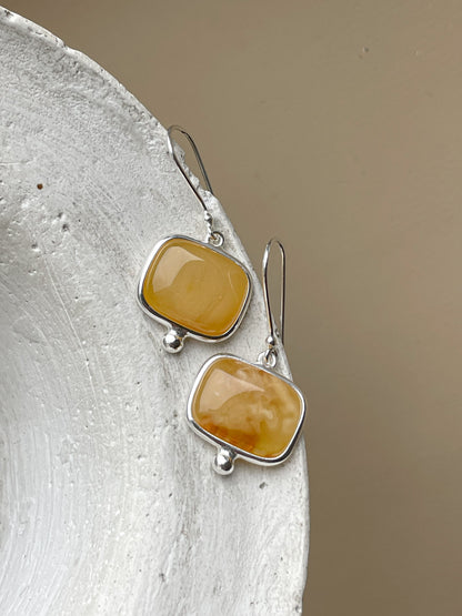 Honey amber earrings - Sterling silver - Hook earrings collection