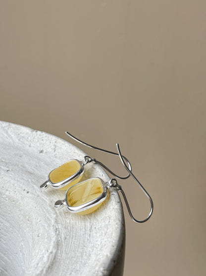 Butterscotch amber earrings - Sterling silver - Hook earrings collection