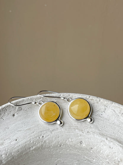 Lemon amber earrings - Sterling silver - Hook earrings collection