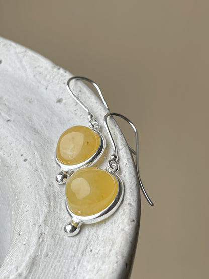 Lemon amber earrings - Sterling silver - Hook earrings collection