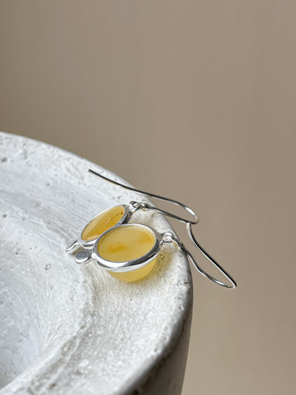 Lemon amber earrings - Sterling silver - Hook earrings collection