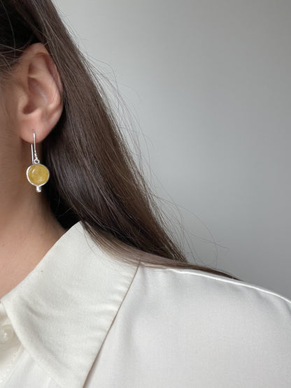 Lemon amber earrings - Sterling silver - Hook earrings collection