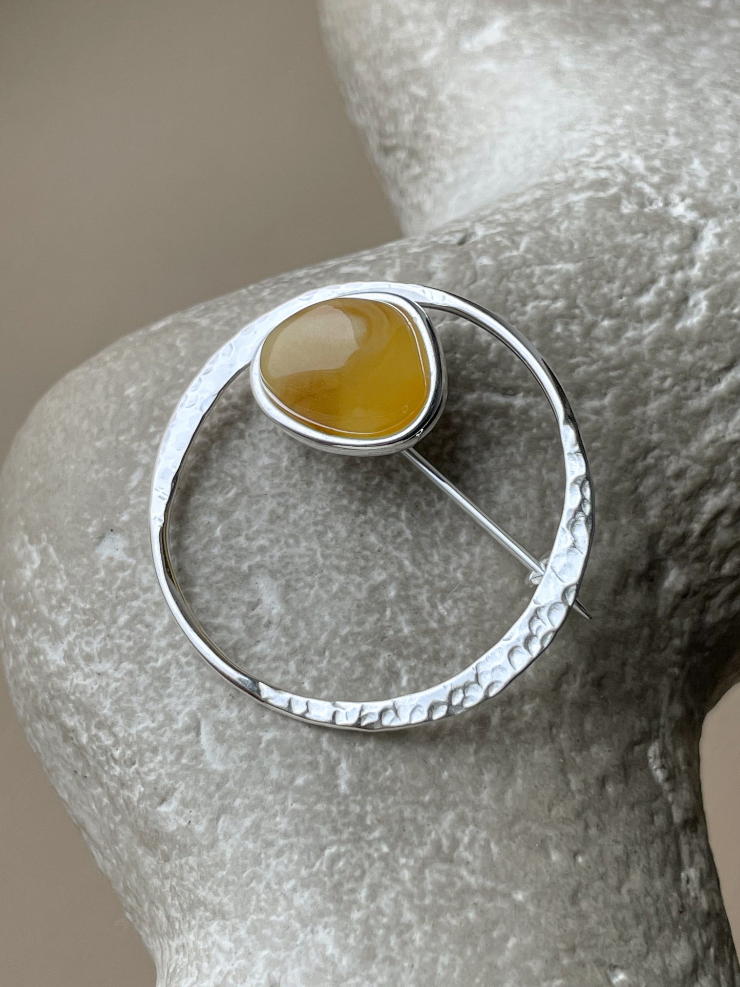 Honey amber brooch - Handcrafted baltic elegance, sterling silver