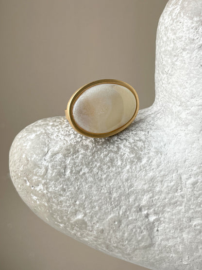 White amber ring - Gold-plated silver - Thin ring collection - Size 5 1/2