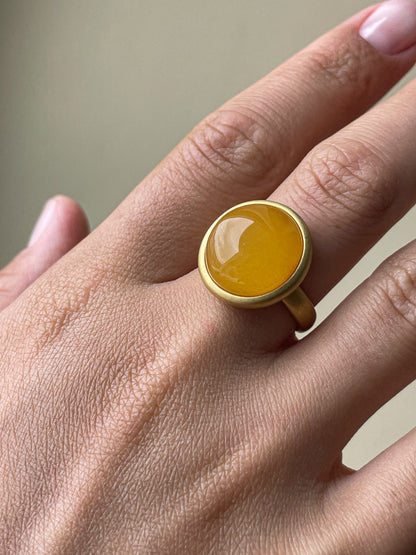 Butterscotch amber ring - Gold plated silver - Large ring collection - Size 7 1/2