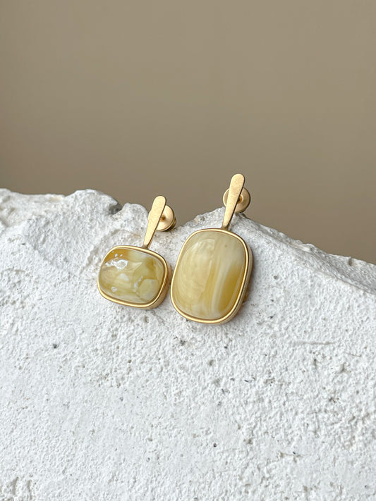 Butterscotch amber stud earrings - Gold plated silver - Mismatched earrings collection