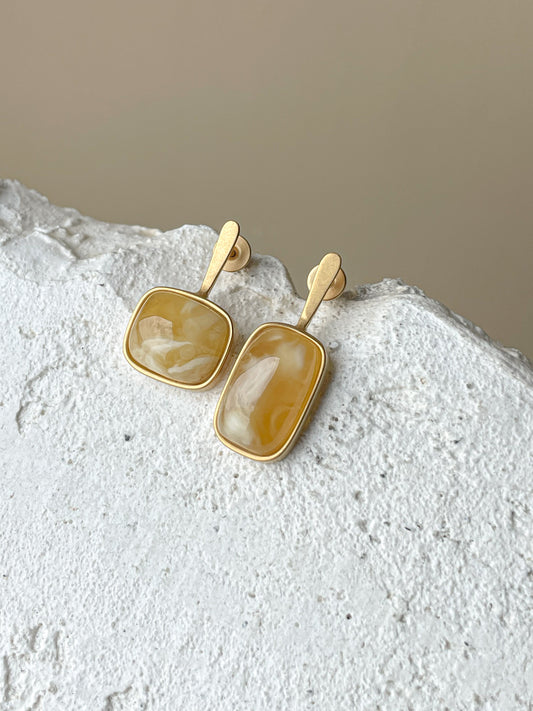 Butterscotch amber stud earrings - Gold plated silver - Mismatched earrings collection