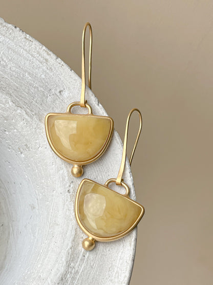 Butterscotch amber earrings - Gold plated silver - Hook earrings collection