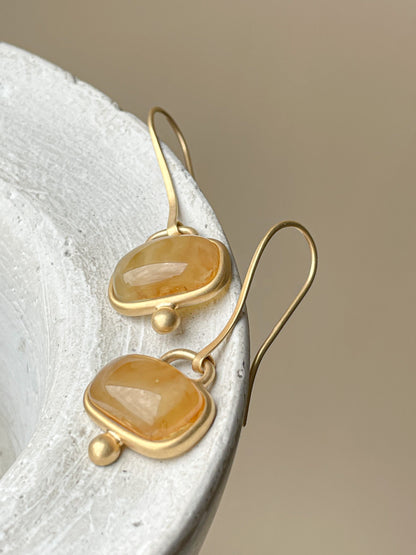 Honey amber earrings - Gold plated silver - Hook earrings collection