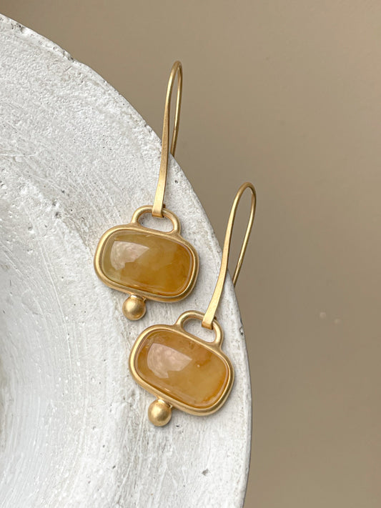 Honey amber earrings - Gold plated silver - Hook earrings collection