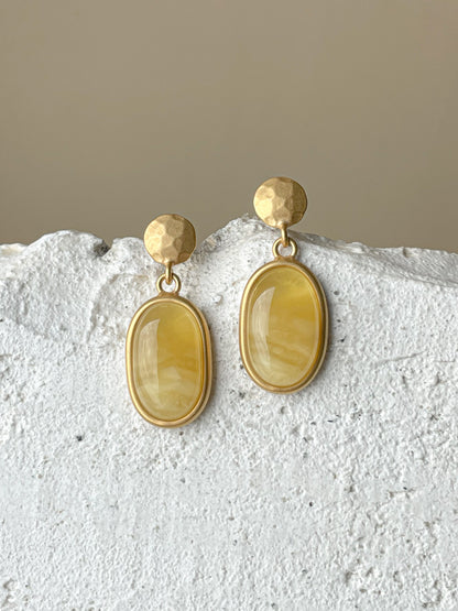 Honey amber dangle - Gold plated silver - Stud earring collection