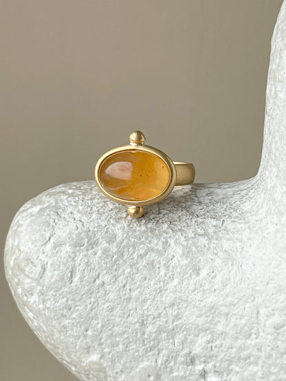 Honey amber ring - Gold plated silver - Vintage ring collection - Size 6 1/4