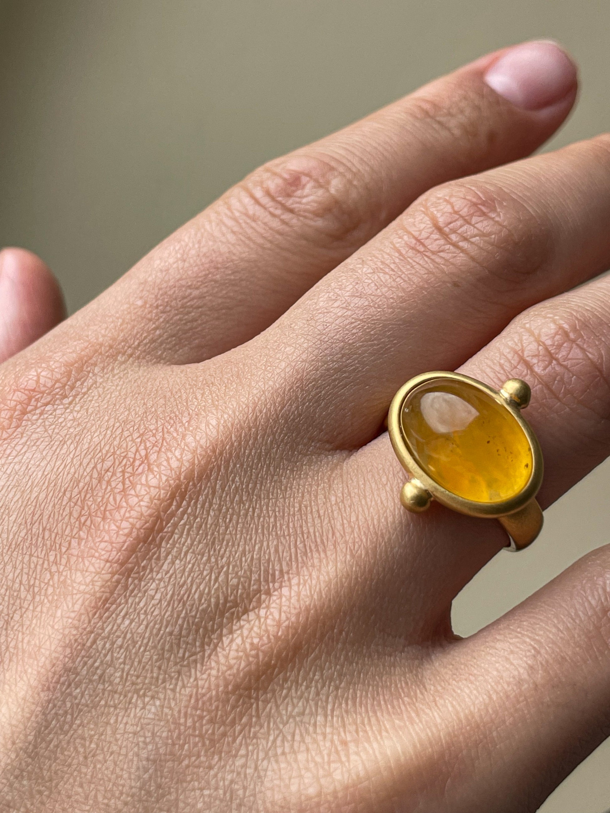 Honey amber ring - Gold plated silver - Vintage ring collection 