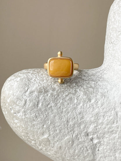 Butterscotch amber ring - Gold plated silver - Vintage ring collection - Size 5 3/4