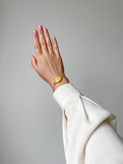 Amber bracelet - Gold plated silver - Bangle bracelet collection - Size 6.7