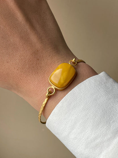 Amber bangle bracelet - gold plated silver
