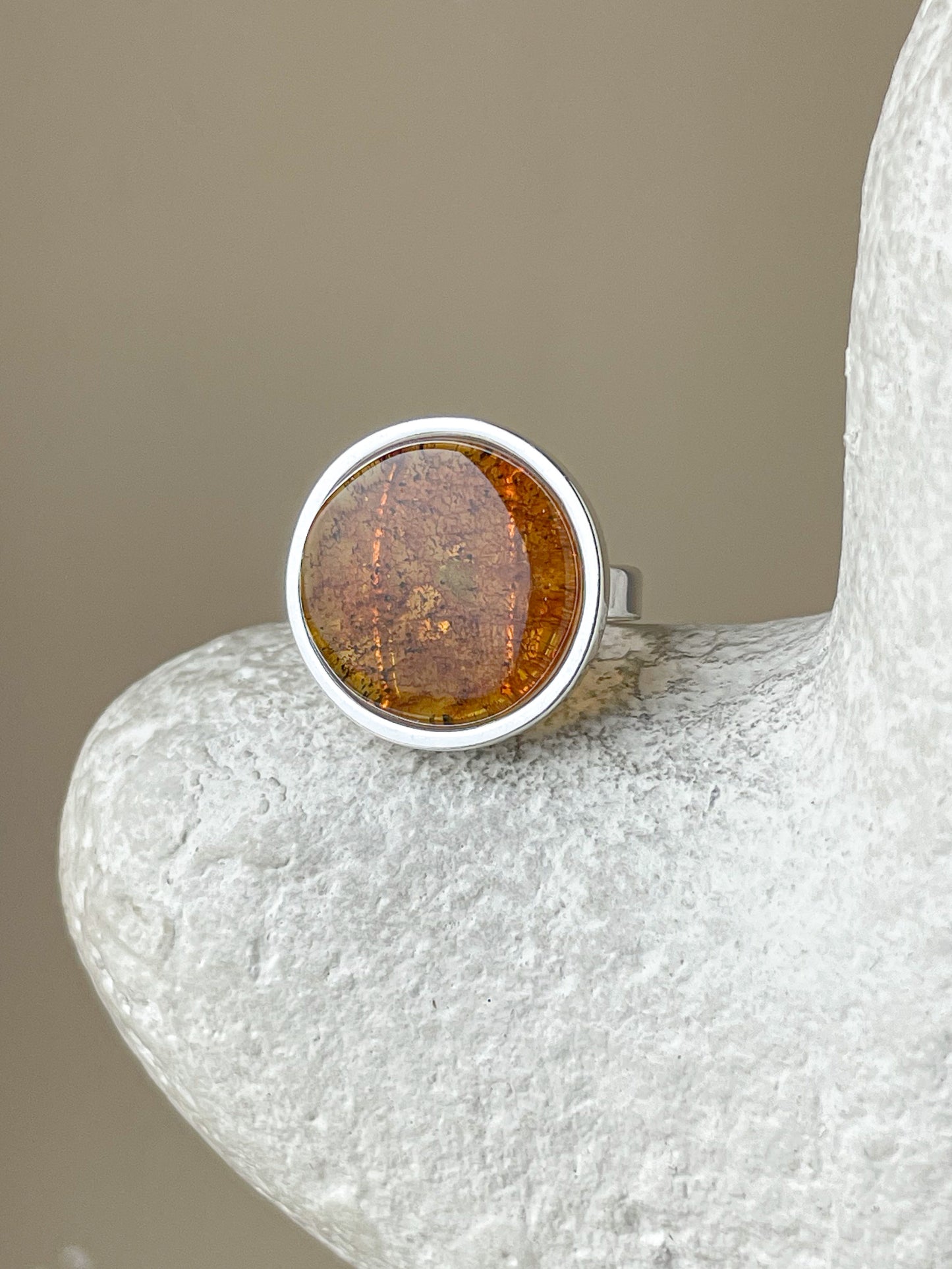 Cognac amber ring - Sterling silver - Thin ring collection