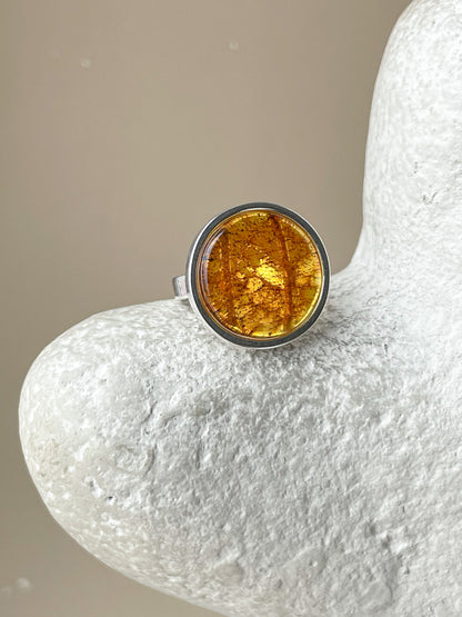 Cognac amber ring - Sterling silver - Thin ring collection - Size 6 1/2