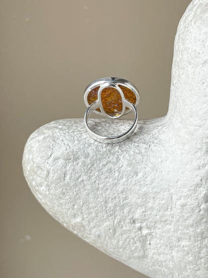 Cognac amber ring - Sterling silver - Thin ring collection - Size 6 1/2