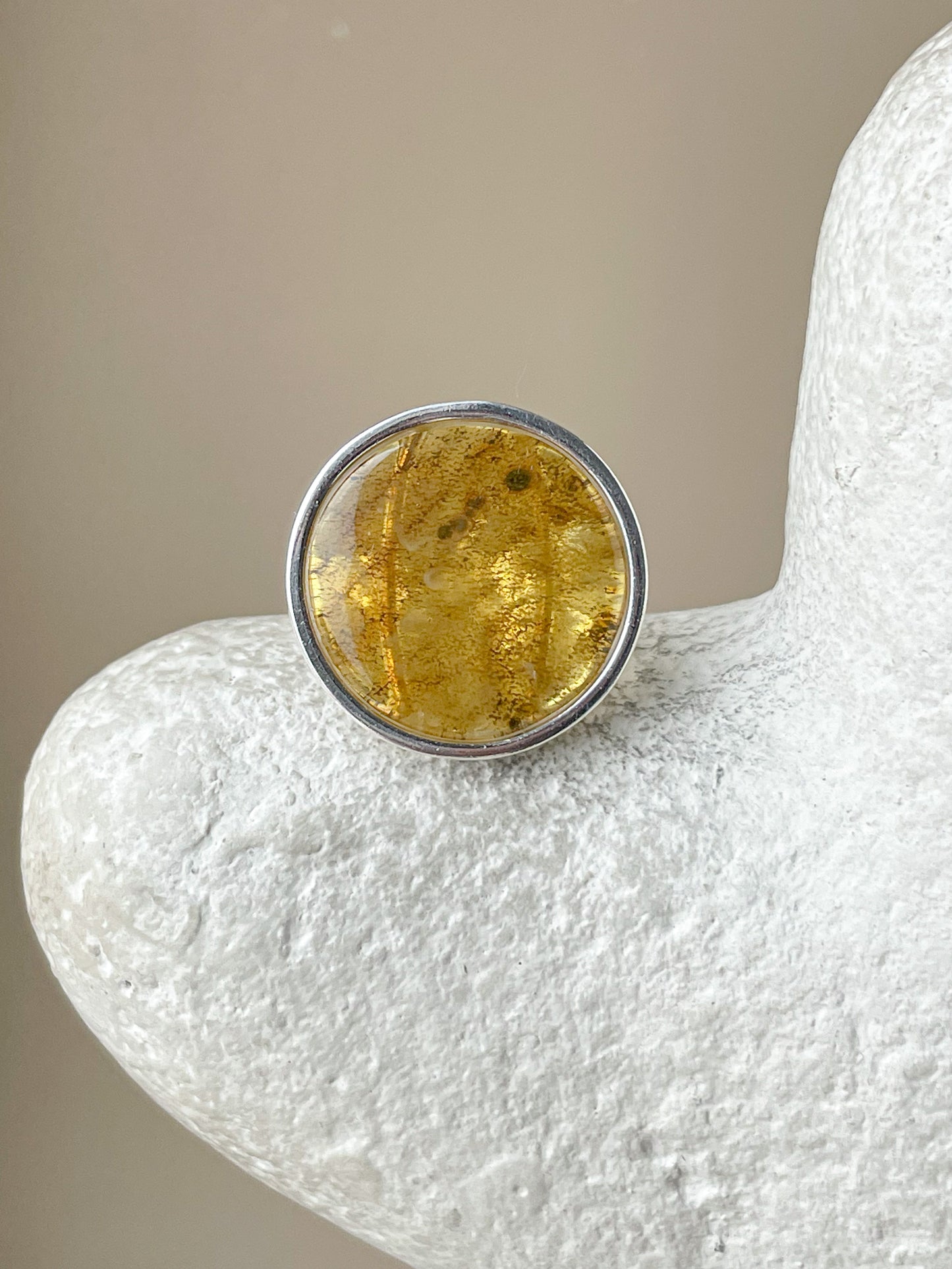 Landscape amber ring - Gold plated silver - Thin ring collection