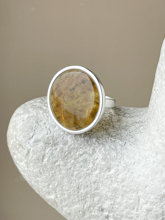 Landscape amber ring - Gold plated silver - Thin ring collection