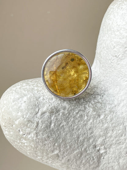 Landscape amber ring - Sterling silver - Thin ring collection - Size 7