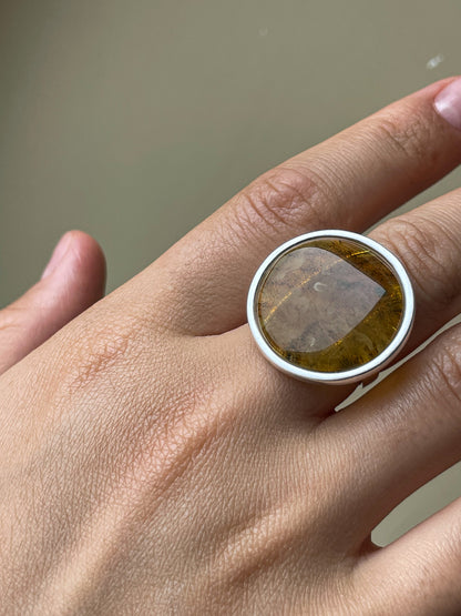 Landscape amber ring - Gold plated silver - Thin ring collection