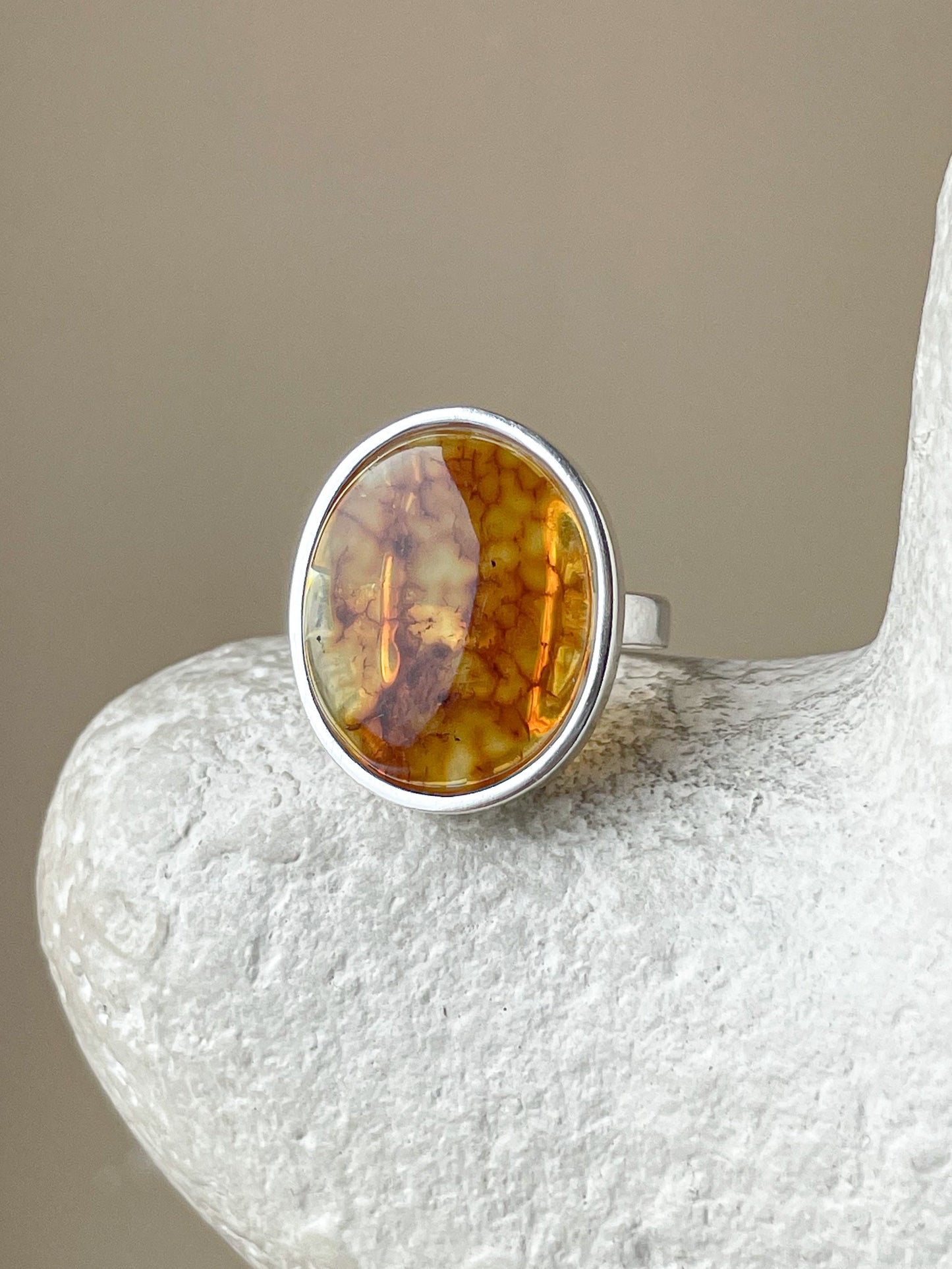 Natural amber ring - Sterling silver - Thin ring collection