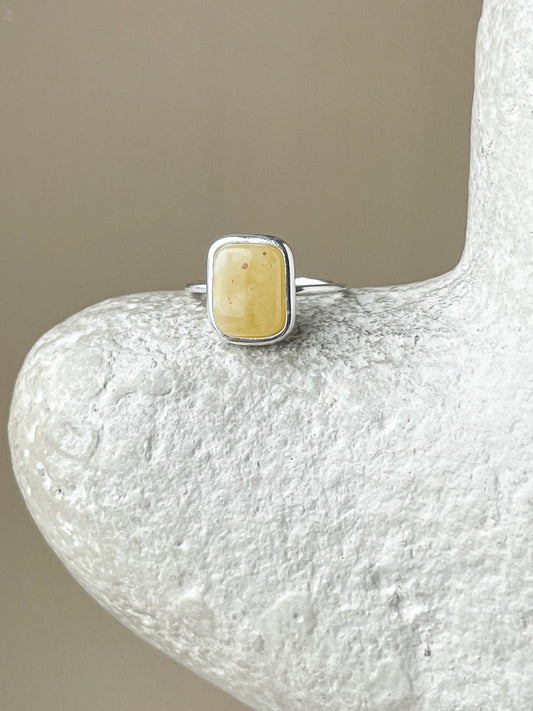 Matte amber ring - Sterling silver - Thin ring collection - Size 6 1/2