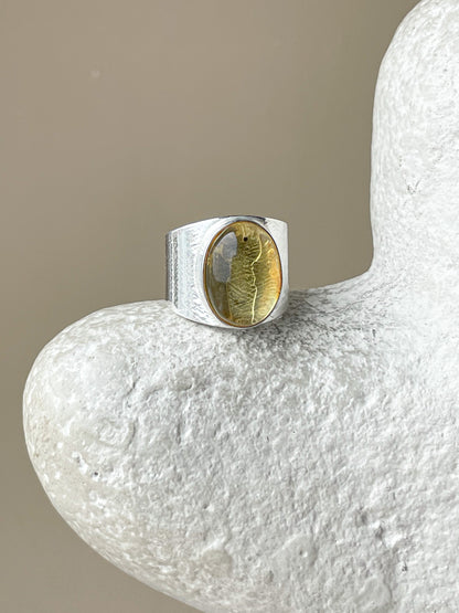 Lemon amber ring - Sterling silver - Statement ring collection - Size 6 1/2