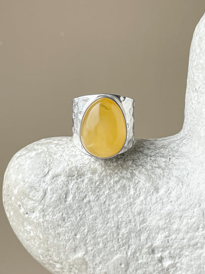 Honey amber ring - Sterling silver - Statement ring collection - Size 7
