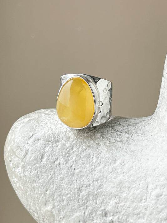 Honey amber ring - Sterling silver - Statement ring collection