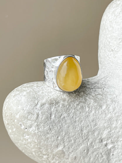 Honey amber ring - Sterling silver - Statement ring collection - Size 7