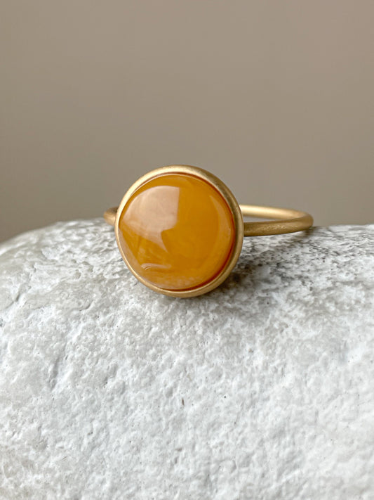 Gold plated silver ring with butterscotch amber, size 8 1/2