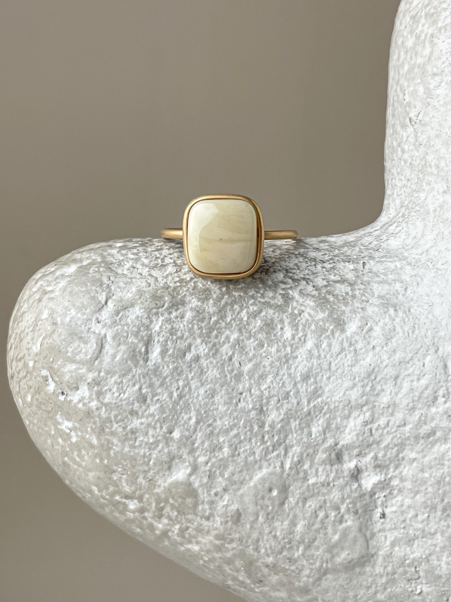 Gold plated silver ring with milky amber, size 7 1/2