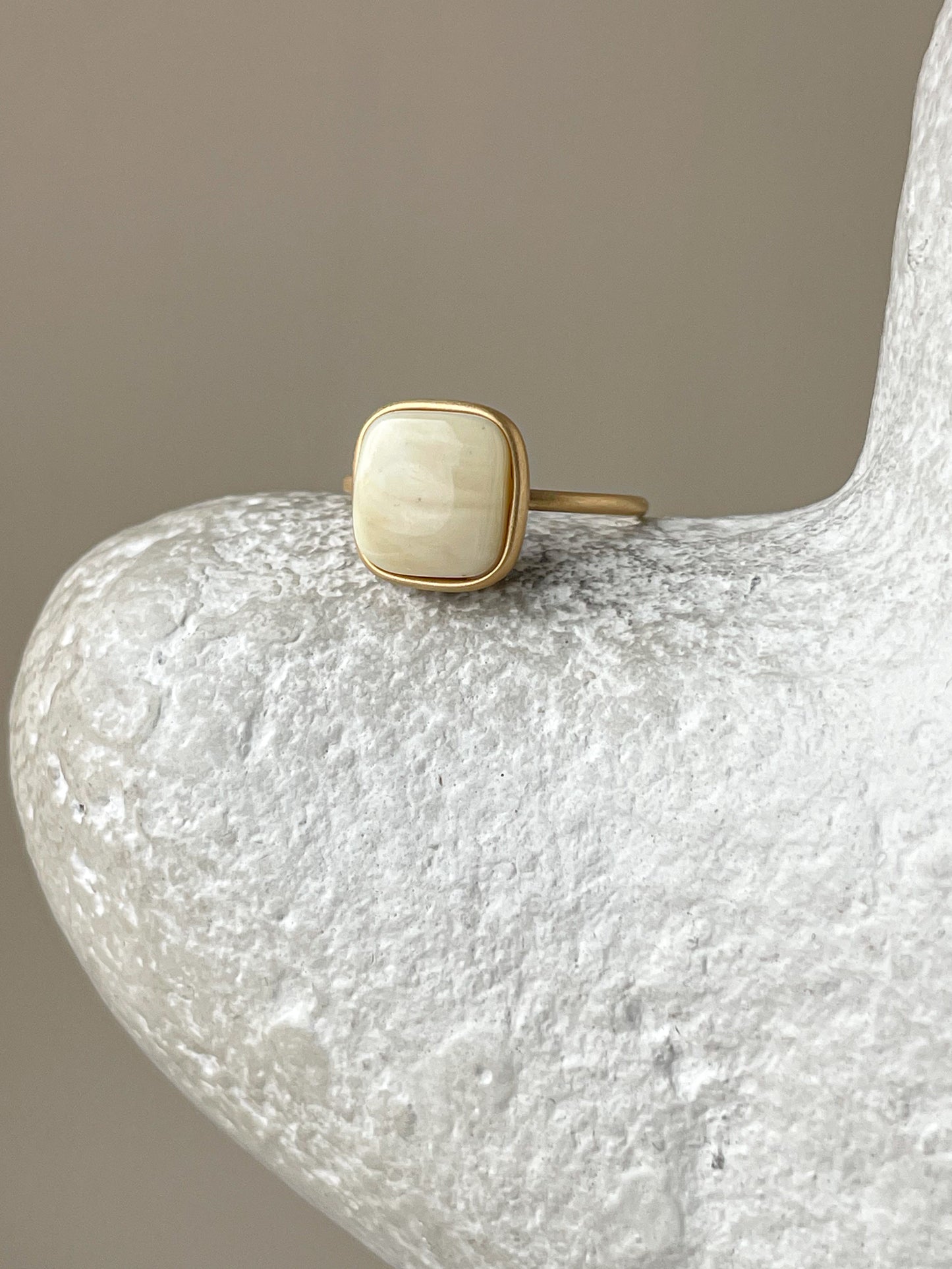 Gold plated silver ring with milky amber, size 7 1/2