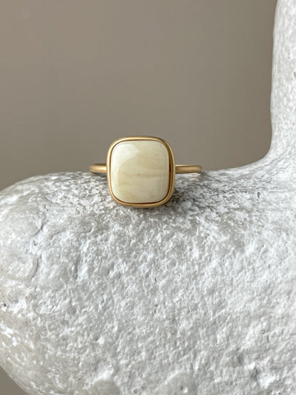 Gold plated silver ring with milky amber, size 7 1/2