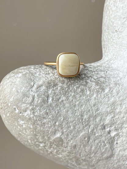 Gold plated silver ring with milky amber, size 7 1/2