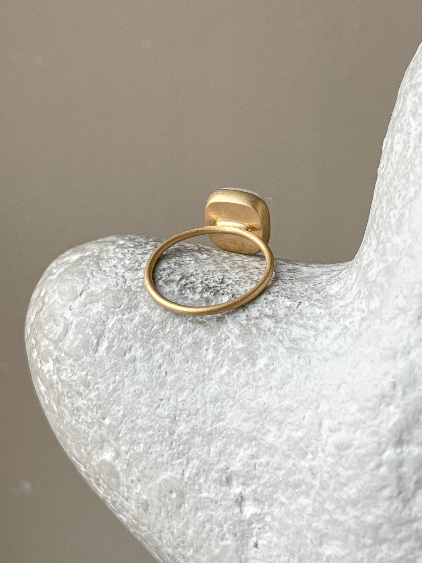 Gold plated silver ring with milky amber, size 7 1/2