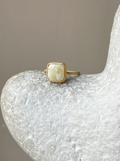 Gold plated silver ring with milky amber, size 6