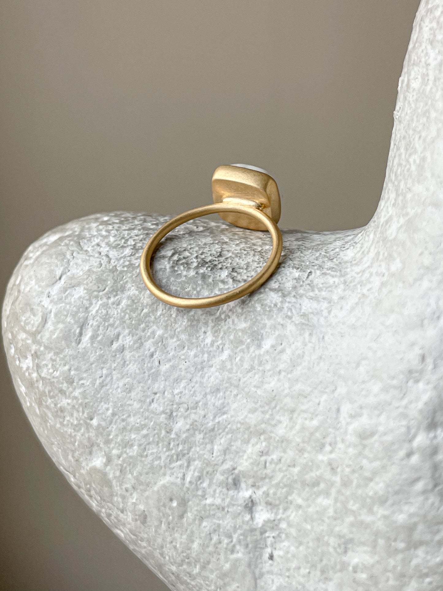 Gold plated silver ring with milky amber, size 6