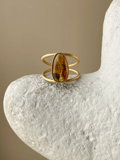 Honey amber ring - Gold plated silver - Thin style collection - Size 7